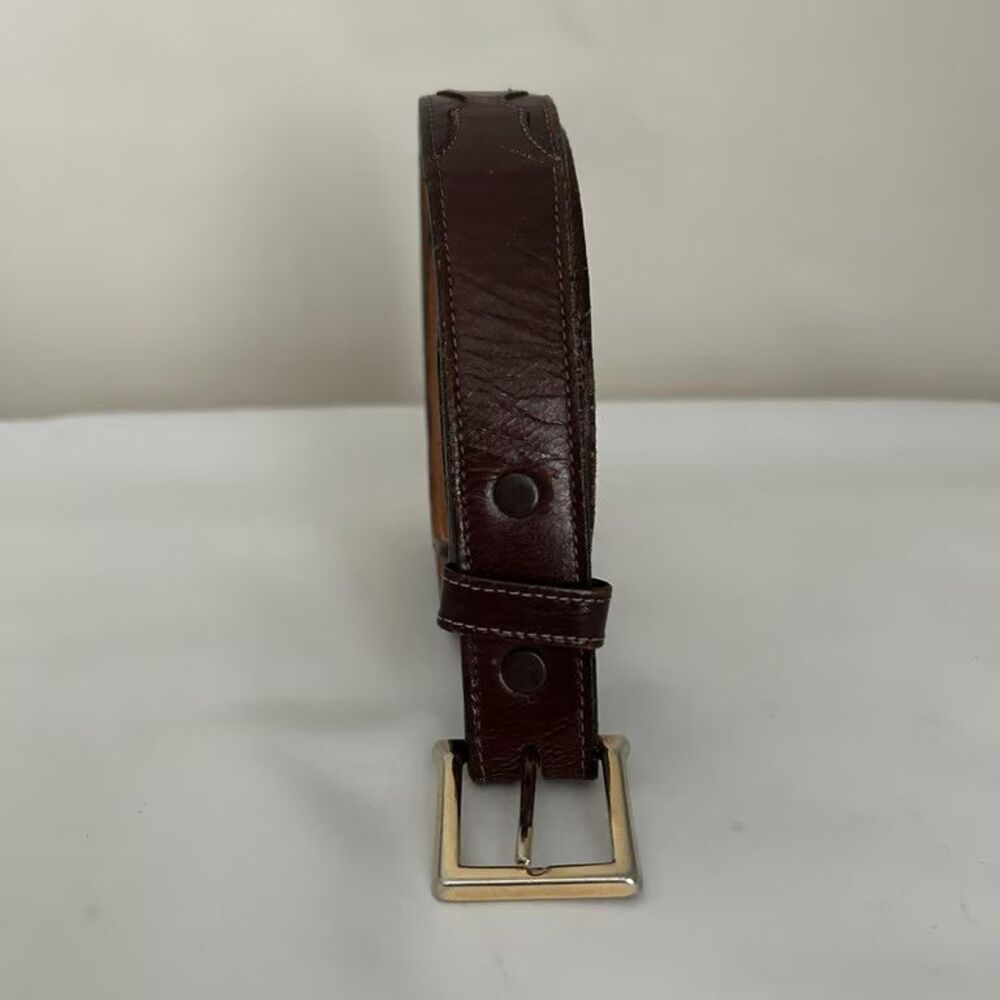 Lucchese Western Belt Mens Size 38 Brown Tooled Leather Gold Tone Buckle Classic